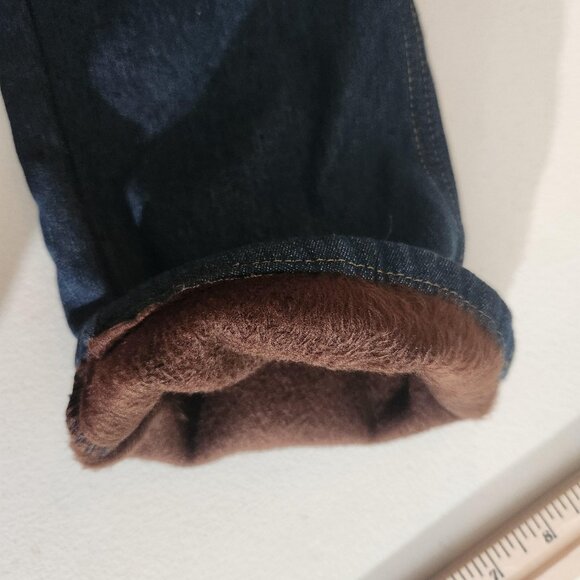 Fleece Lined Jeans Mens 32x30 Blue Dark Wash Denim Thermal Winter Straight Leg - Picture 14 of 16